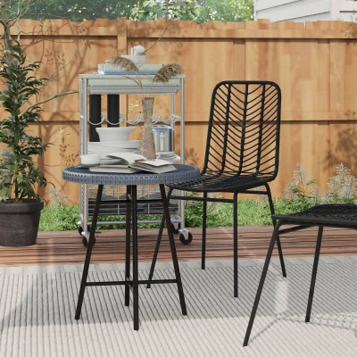 Outsunny Tavolino da Giardino in Rattan Grigio e Nero