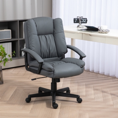 HOMCOM Office Chair - Faux Leather Computer Desk Chair, Mid Back Executive Chair with Swivel Rolling Wheels and Adjustable Height for Home Study, Dark Grey
