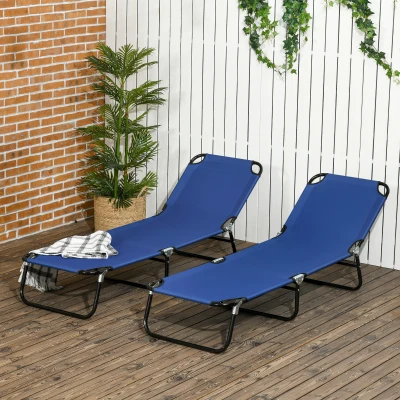 Outsunny Folding Sun Loungers Metal Frame Set of Two Blue