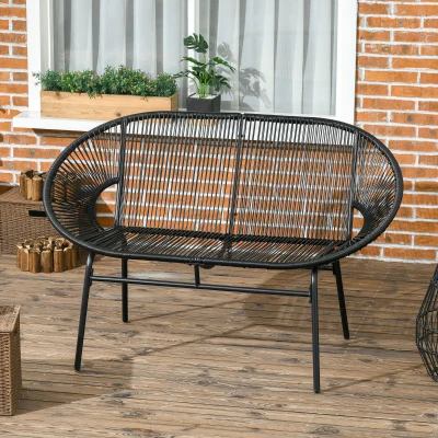 Outsunny Banquette banc de jardin 2 places en métal et cordage en résine - dim. 132L x 72l x 83H cm - noir