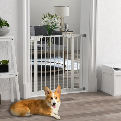 PawHut 74-87cm Extendable Dog Gate, Wide Adjustable, Auto-closing, Metal  White