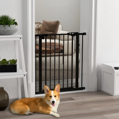PawHut 74-80cm Extendable Dog Gate, Metal, Wide Adjustable Black