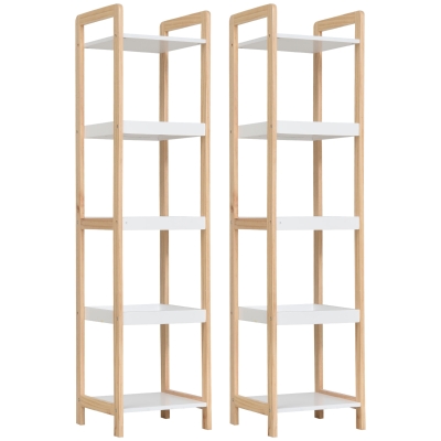 HOMCOM Lot 2 Étagères Bambou Salle de Bain 6 Paniers 4 Niveaux