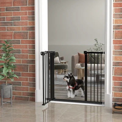 PawHut Metal 74-94cm Wide Adjustable Dog Gate Black