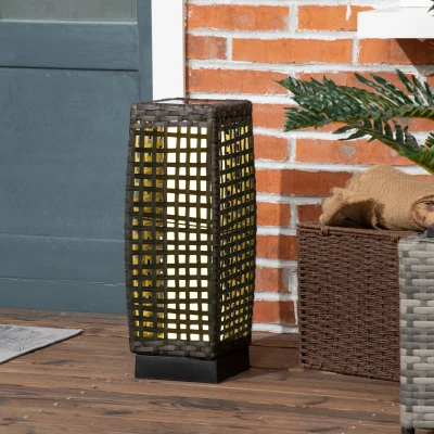 Outsunny Candeeiro Solar de Vime Sintético com Luzes LED Ligar/Desligar Automático para Varanda Pátio 17x17x46 cm Cinza