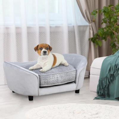 PawHut Dog Sofa for XS and S-Size Dogs, Pet Couch with Thick Sponge Padded Cushion, Cat Lounge Bed with Washable Cover, Wooden Frame