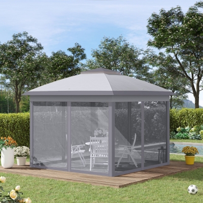 Outsunny Tenda Dobrável Exterior 3,3x3,3 m com Altura Ajustável  Teto Duplo 4 Mosquiteiras e Bolsa de Transporte Cinza