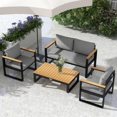 Outsunny Salotto da Giardino con Divano, 2 Poltrone e Tavolino