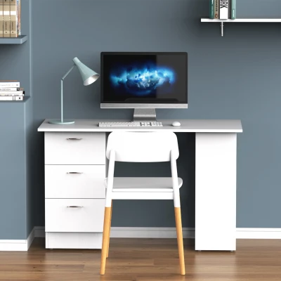 HOMCOM Computer Table, 120cm Home Office Desk, Study Workstation with 3-Tier Storage Shelves and 3 Drawers, White