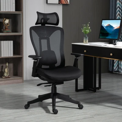 Vinsetto Silla de Escritorio de Malla con Reposacabezas Ajustable Soporte Lumbar y Reposabrazos 3D 70x66x128 cm Negro