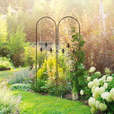 Outsunny Conjunto de 2 Treliças de Jardim Suportes para Trepadeiras de Aço com Antioxidante para Plantas no Pátio 45x150 cm Preto