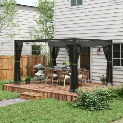 Outsunny Pergola con Tende e Tetto Retrattile in Alluminio Grigio