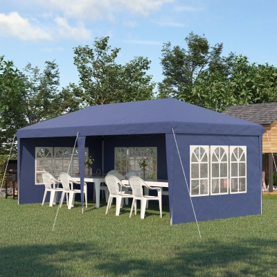 Outsunny Tenda Dobrável com 4 Paredes Laterais Amovíveis 4 Janelas e Bolsa de Transporte 585x295x270 cm Azul