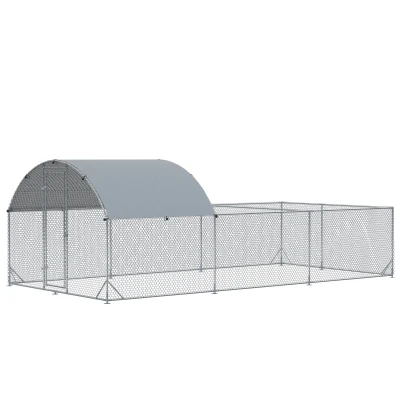 PawHut Gard de Exterior din Otel pentru Gaini 570x280cm, Cotet pentru Iepuri si Rate cu Folie de Acoperire din PE Anti-UV(m-1)
