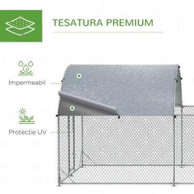PawHut Gard de Exterior din Otel pentru Gaini 570x280cm, Cotet pentru Iepuri si Rate cu Folie de Acoperire din PE Anti-UV(m-9)