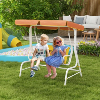 Outsunny Balanço de Jardim Exterior Balanço de Jardim Infantil de 2 Lugares com Padrão de Leão Carga 60 kg 110x70x110 cm Amarelo