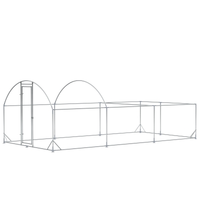 PawHut Gard de Exterior din Otel pentru Gaini 570x280cm, Cotet pentru Iepuri si Rate cu Folie de Acoperire din PE Anti-UV(m-4)