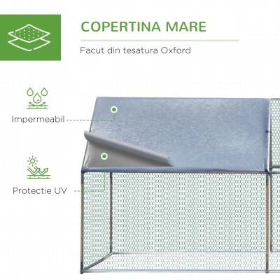 Pawhut Cotet Mare pentru Gaini – 3 Camere & Copertina, Metal Galvanizat(m-4)
