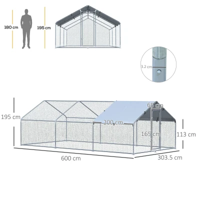 Pawhut Cotet Mare pentru Gaini – 3 Camere & Copertina, Metal Galvanizat(m-3)