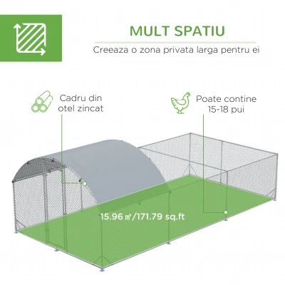 PawHut Gard de Exterior din Otel pentru Gaini 570x280cm, Cotet pentru Iepuri si Rate cu Folie de Acoperire din PE Anti-UV(m-7)