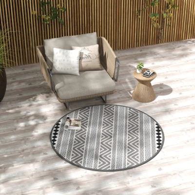 Outsunny Terrasvloerkleed voor buiten, weerbestendig, modern ontwerp, 365 cm x 274 cm x 0,3 cm, zwart + wit