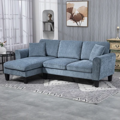 HOMCOM Sofá Chaise Longue Sofá de Canto Sofa Sala de Estar Reversível em Forma de L com 2 Almofadas 230x138x87 cm Cinza Azulado