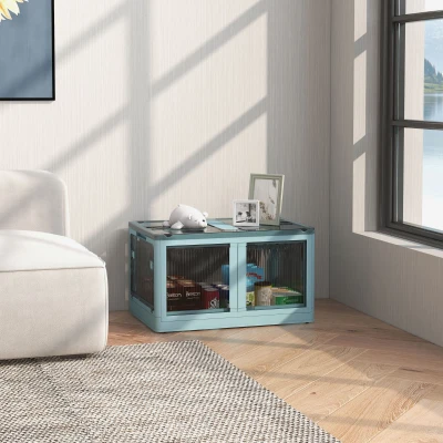 HOMCOM Caixa de Armazenamento Empilhável com Tampa 69L Caixa Organizadora Dobrável com Rodas 60x42x34 cm Azul