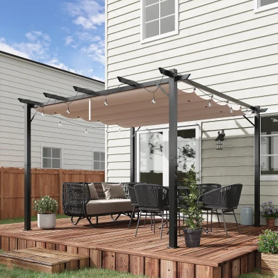 Outsunny Pergola Gazebo 3x3m in Alluminio con Tetto Retrattile