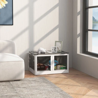 HOMCOM Caixa de Armazenamento Empilhável com Tampa 69L Caixa Organizadora Dobrável com Rodas 60x42x34 cm Branco