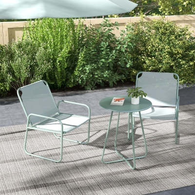 Outsunny Conjunto de Móveis de Jardim com 1 Mesa Redonda e 2 Cadeiras Estrutura de Aço e Apoio para os Braços Verde