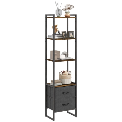 HOMCOM Four-Tier Industrial Display Shelf, with Bottom Drawers