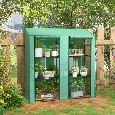 Outsunny Estufa de Jardim de 3 Níveis Estufa de Terraço com Prateleiras para Cultivo de Plantas em Pátio 143x46x141/151 cm Verde