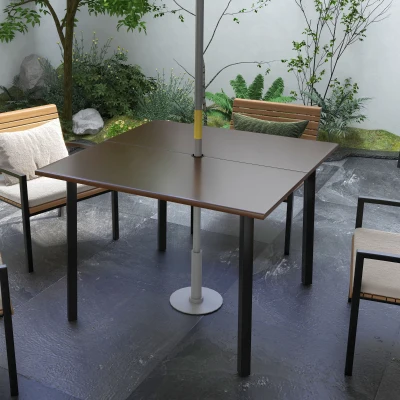 Outsunny Tuinset met parasolgat, metalen frame, 100x100x72 cm, bruin/zwart