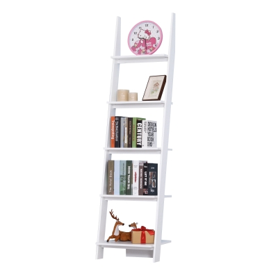 HOMCOM Estantería de Escalera Moderna Estantería para Libros Librería con 5 Estantes para Salón Oficina 50x40x195 cm Blanco