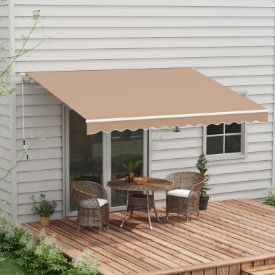 Outsunny Toldo Manual Retrátil 350x250 cm para Varanda com Manivela de Metal Impermeável e Anti-UV para Jardim Janelas Marróm