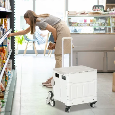 HOMCOM Carrinho de Armazenamento Dobrável Carrinho de Compras com 2 Rodas para Subir Escadas Capacidade 35L 48x43x95 cm Branco