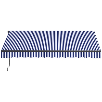 Outsunny Zonneluifel Luifel voor Terras, incl. Handkruk, weerbestendig, 247 cm x 295 cm, Blauw + Wit