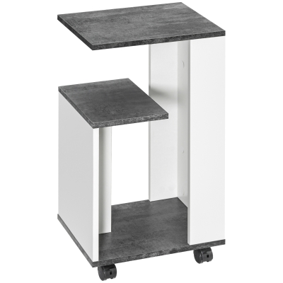 HOMCOM Nachtkastje met 4 wielen, 3 planken, 35 x 29,5 x 65,5 cm, Grijs/Wit