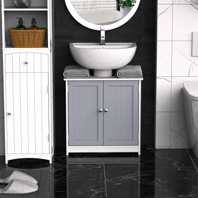 kleankin Mobile sotto lavabo 60cm x 30cm x 60cm Bianco, Grigio