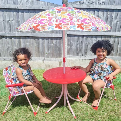 Outsunny Kids Folding Picnic Table Chair Set Color Stripes Outdoor w/ Parasol