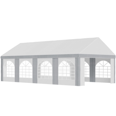 Outsunny 8 x 4m Galvanised Party Tent, Marquee Gazebo with Sides, Eight Windows and Double Doors, for Parties, Wedding and Events
