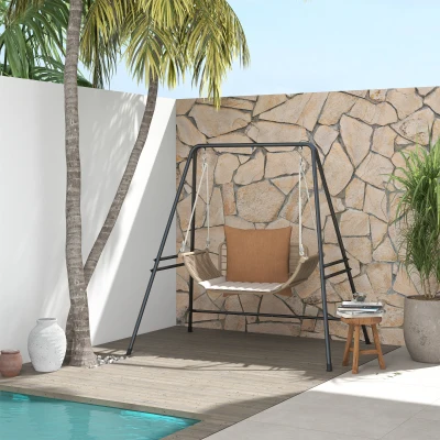 Outsunny Suporte para Cadeira Suspensa 130 cm Suporte para Baloiço com Estrutura em Aço Capacidade 150 kg para Pátio Jardim Preto