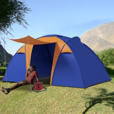 Outsunny 4-6 Man Large Tunnel Camping Tent Waterproof Khaki