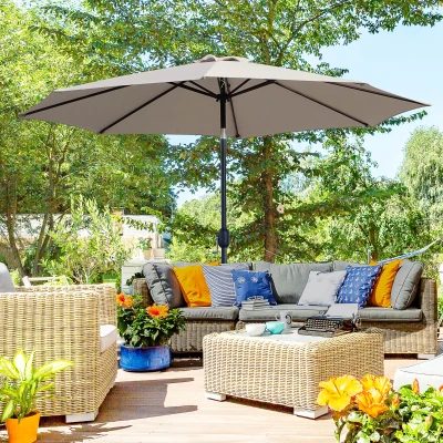 Outsunny 3m Parasol Patio Umbrella, Outdoor Sun Shade with Tilt and Crank Handle for Balcony, Bench, Garden, Light Grey