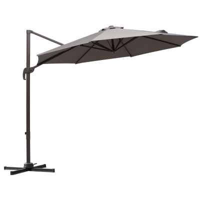Outsunny 3m Cantilever Parasol, Rotates 360 Degrees, Hanging Parasol w/Hand Crank Aluminium Frame, Cross Base Included, Grey