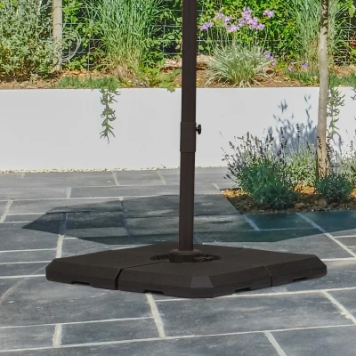 Outsunny 4 PCs Square Portable Sand or Water Fillable Parasol Base Cross Stand Umbrella Weights Holder Garden Outdoor, Black