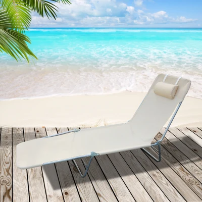 Outsunny Garden Lounger Recliner Adjustable Sun Bed Chair-Beige