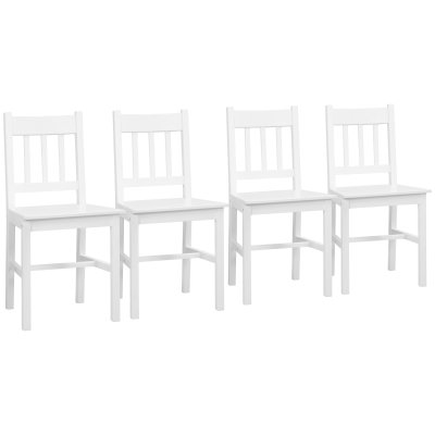 HOMCOM Set van 4 Eetkamerstoelen Keukenstoelen Stoelen, Massief Hout, 41 cm x 46,5 cm x 85,5 cm, Wit