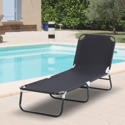 Outsunny Foldable Sun Lounger with 5-Position Adjustable Backrest, Outdoor Portable Recliner Chaise Lounge Chair with Breathable Mesh Fabric, Black