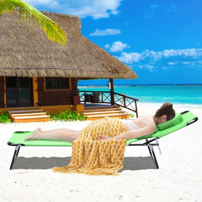 Outsunny Sun Lounger Foldable Reclining Chair with Pillow and Reading Hole Garden Beach Outdoor Recliner Adjustable Green